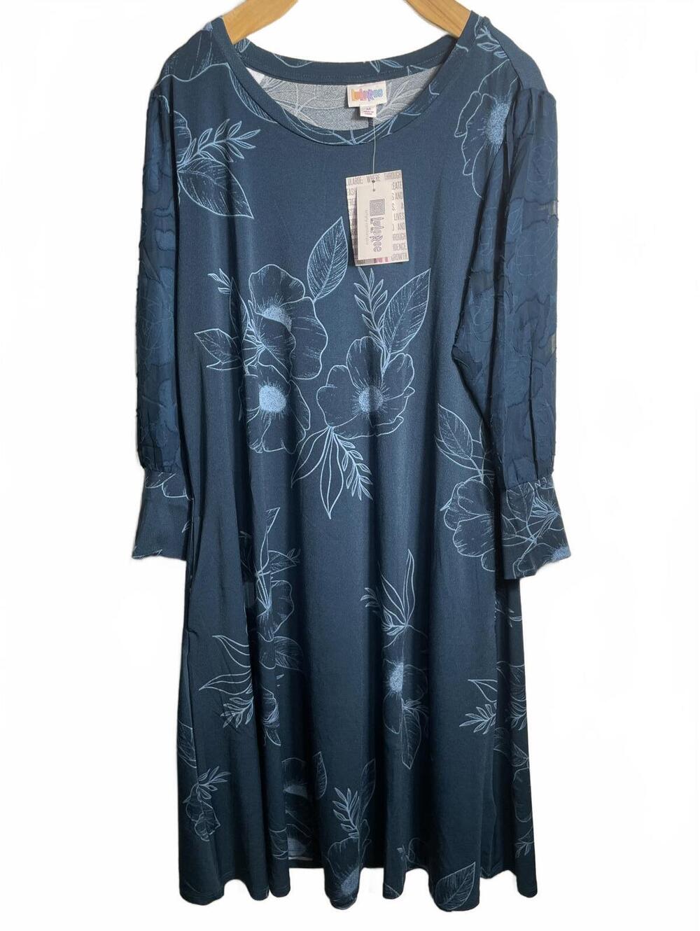 LuLaRoe Dress Women's Medium Blue Floral Long Sleeve Boho - Picture 5 of 5